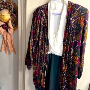 Dress with open blazer v neck 100% rayon padded shoulders gathered waist EUC